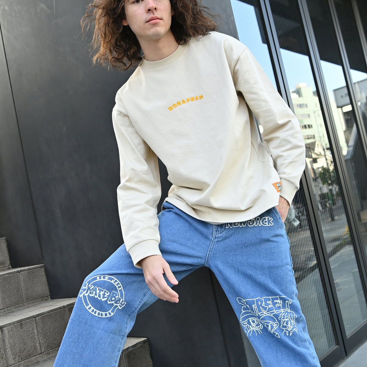 NEW JACK ヘビーウエイトBob&Fred フェイス長袖Tシャツ (NJ241-2456)