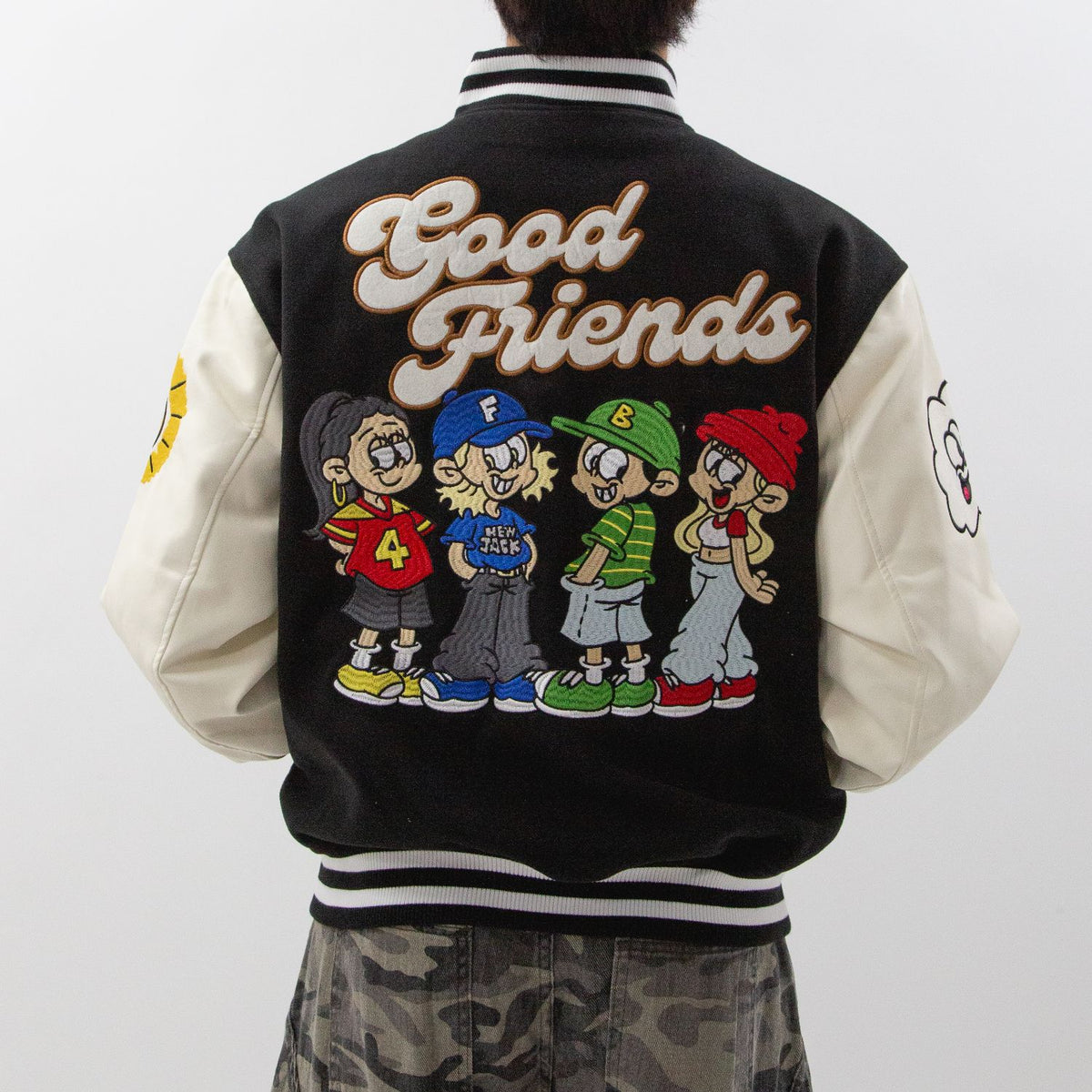 NEW JACK リブ襟ドット釦袖PUスタジアムブルゾン(NJ254-2207)