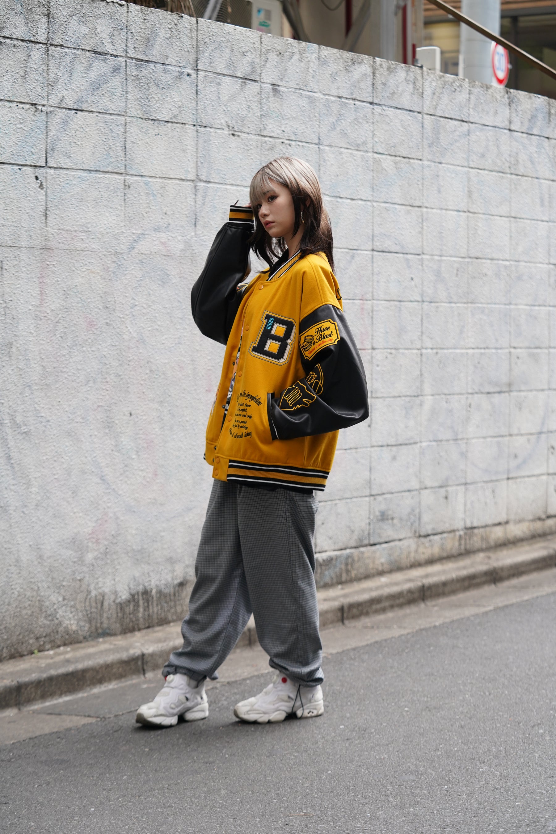 袖PUスタジアムブルゾン