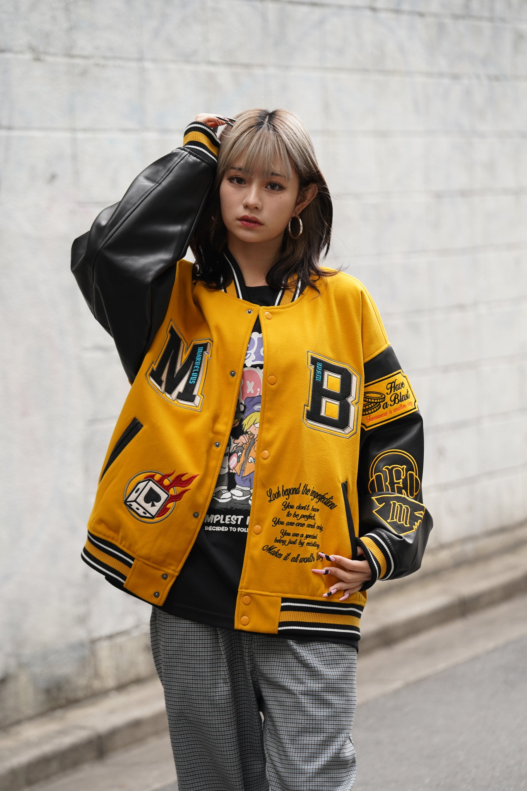 袖PUスタジアムブルゾン