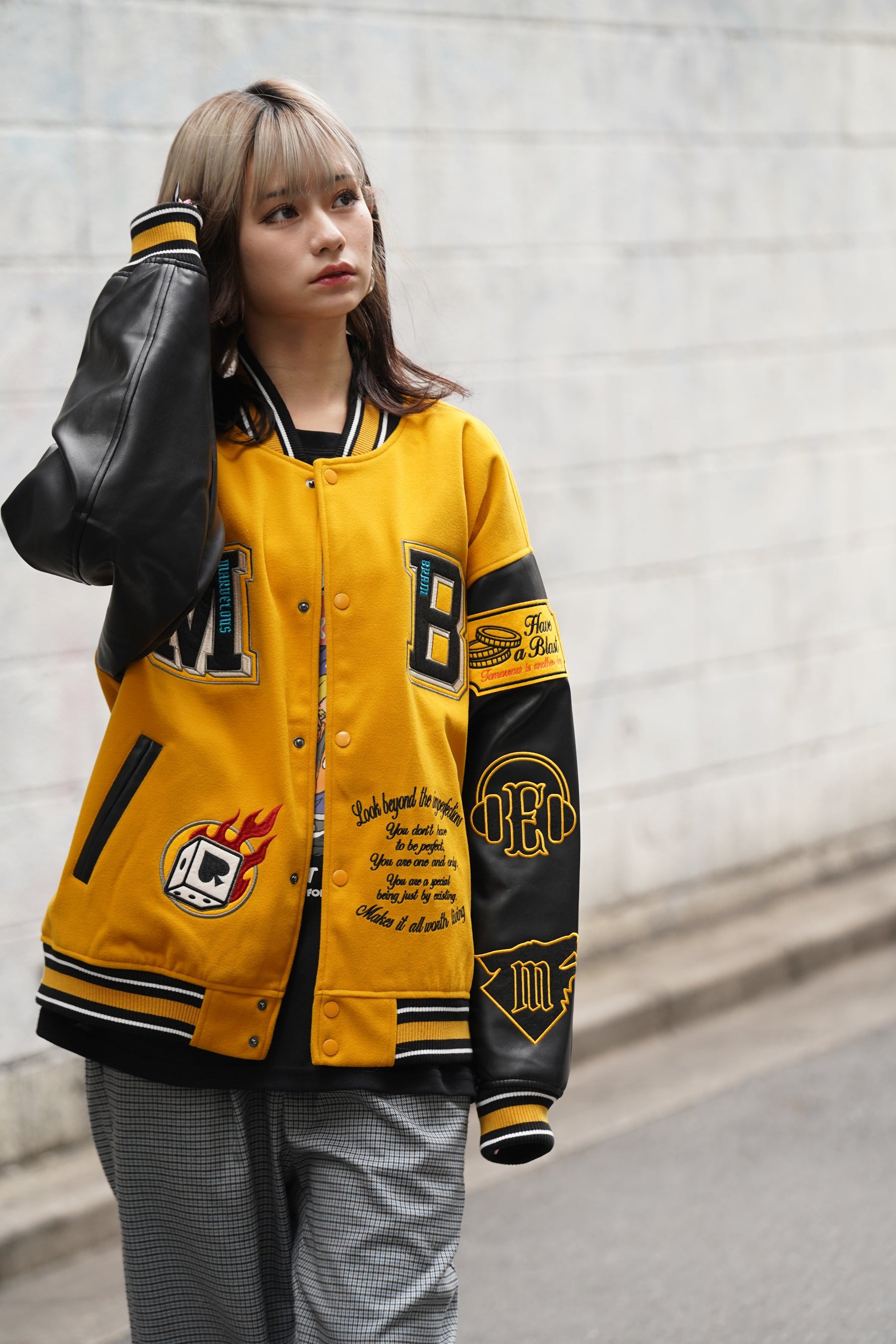 袖PUスタジアムブルゾン