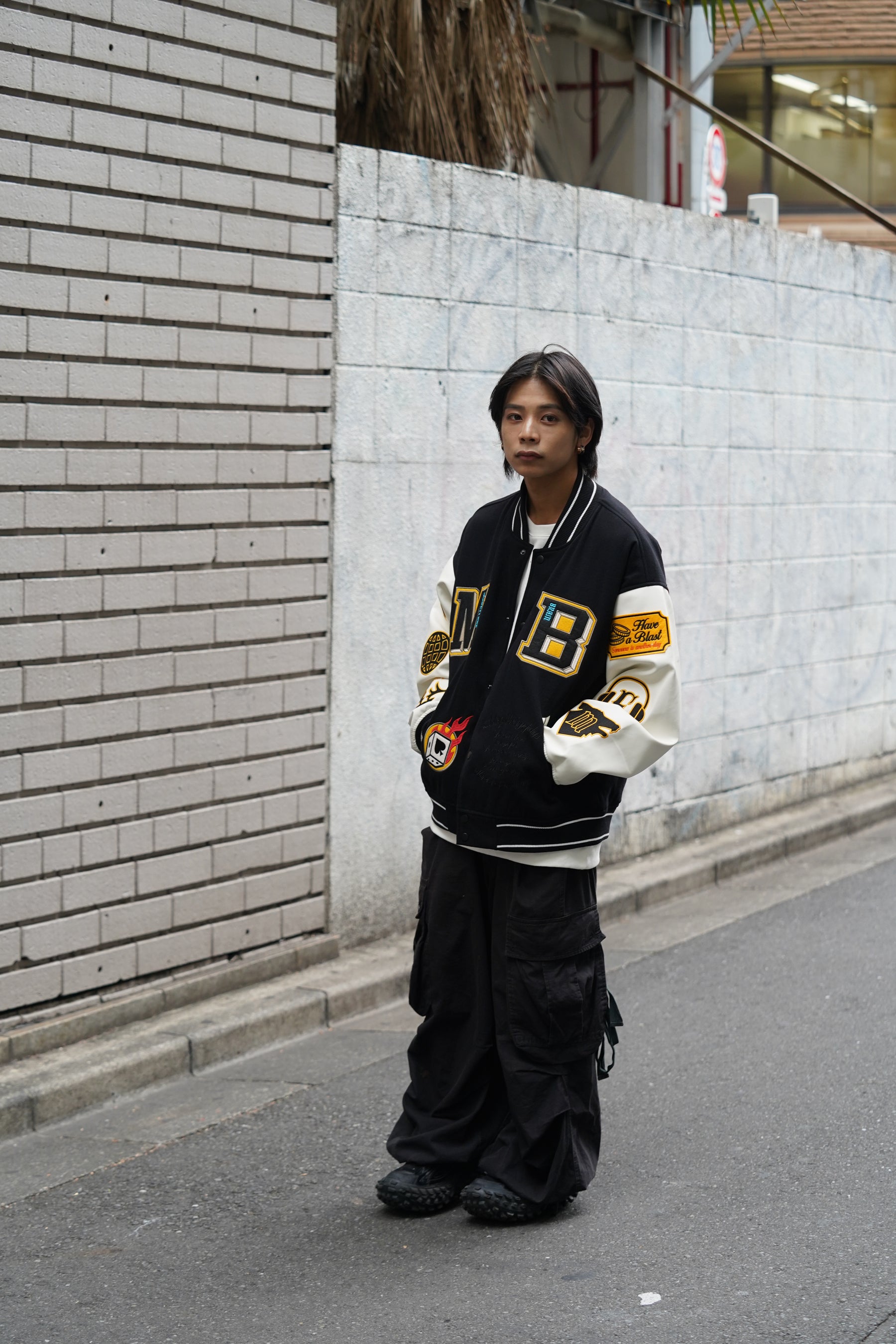 袖PUスタジアムブルゾン