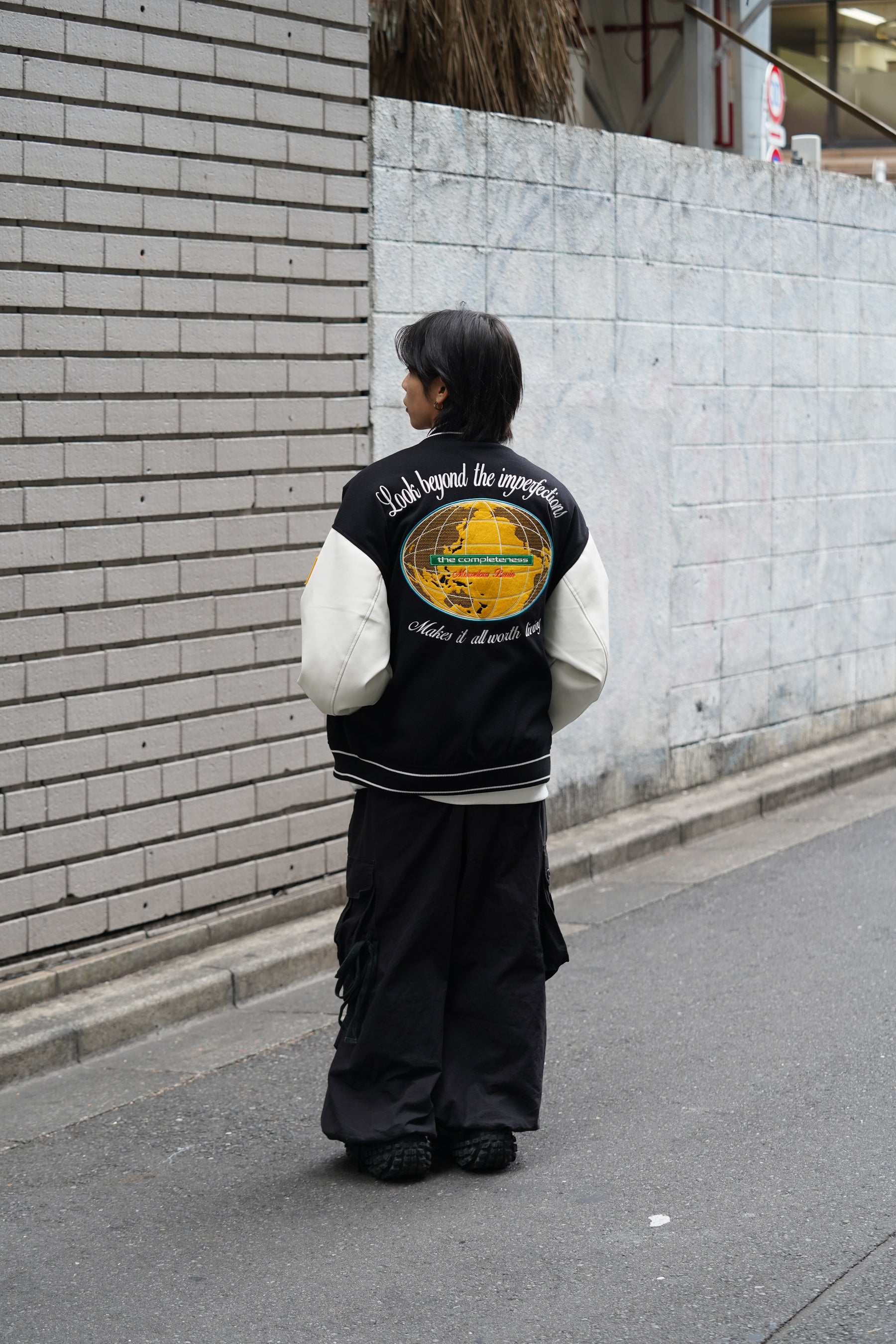 袖PUスタジアムブルゾン