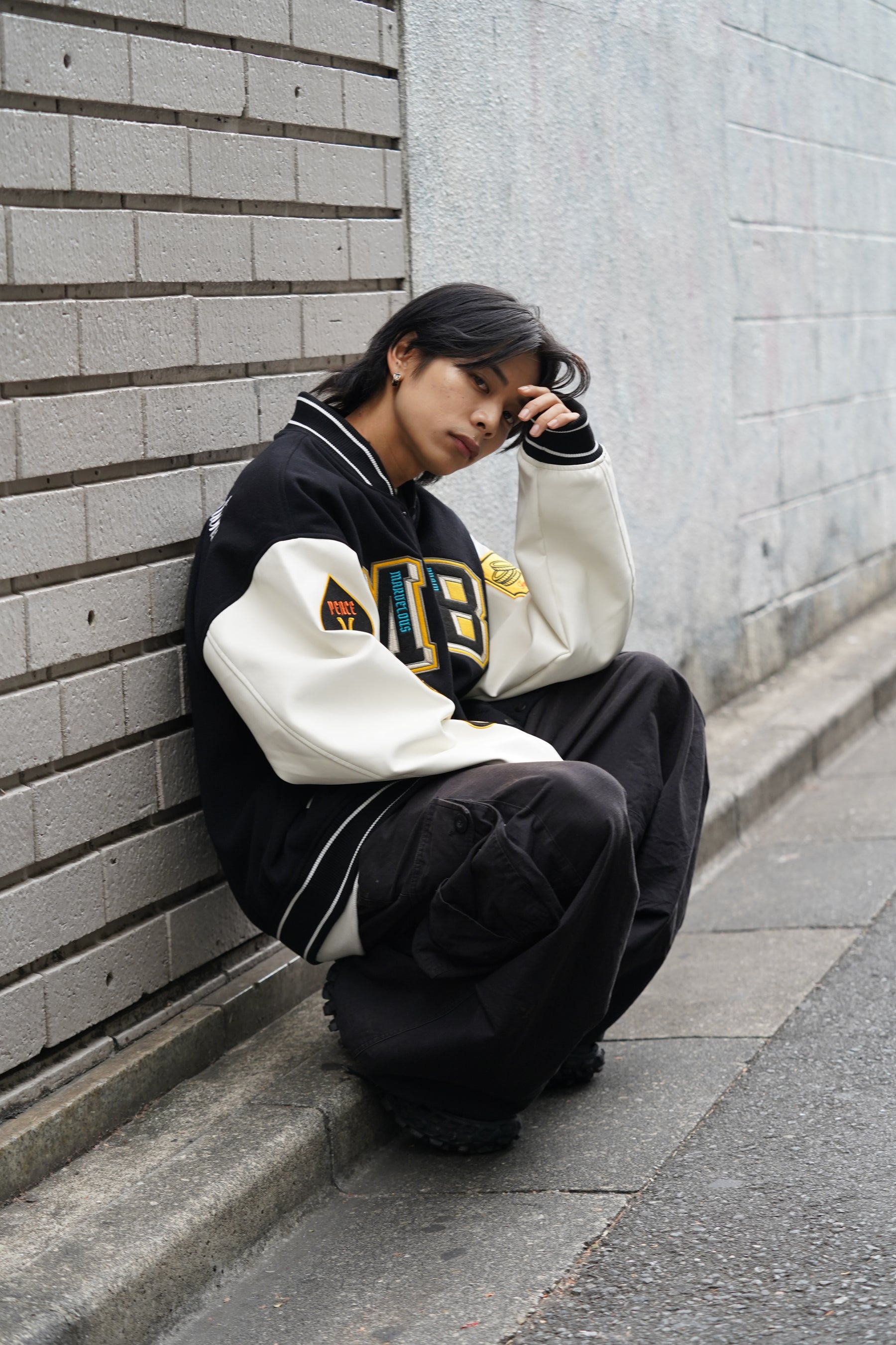 袖PUスタジアムブルゾン