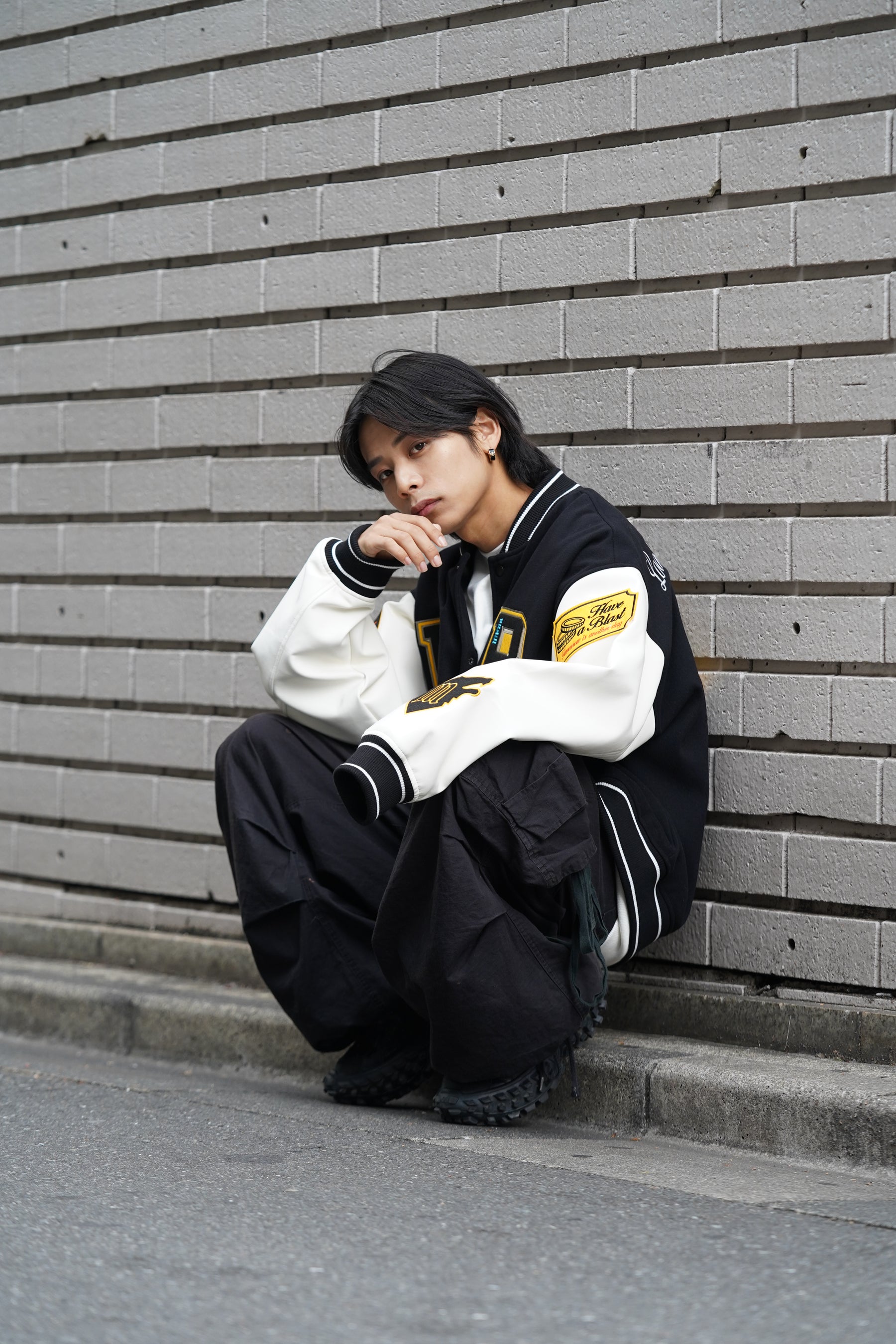 袖PUスタジアムブルゾン