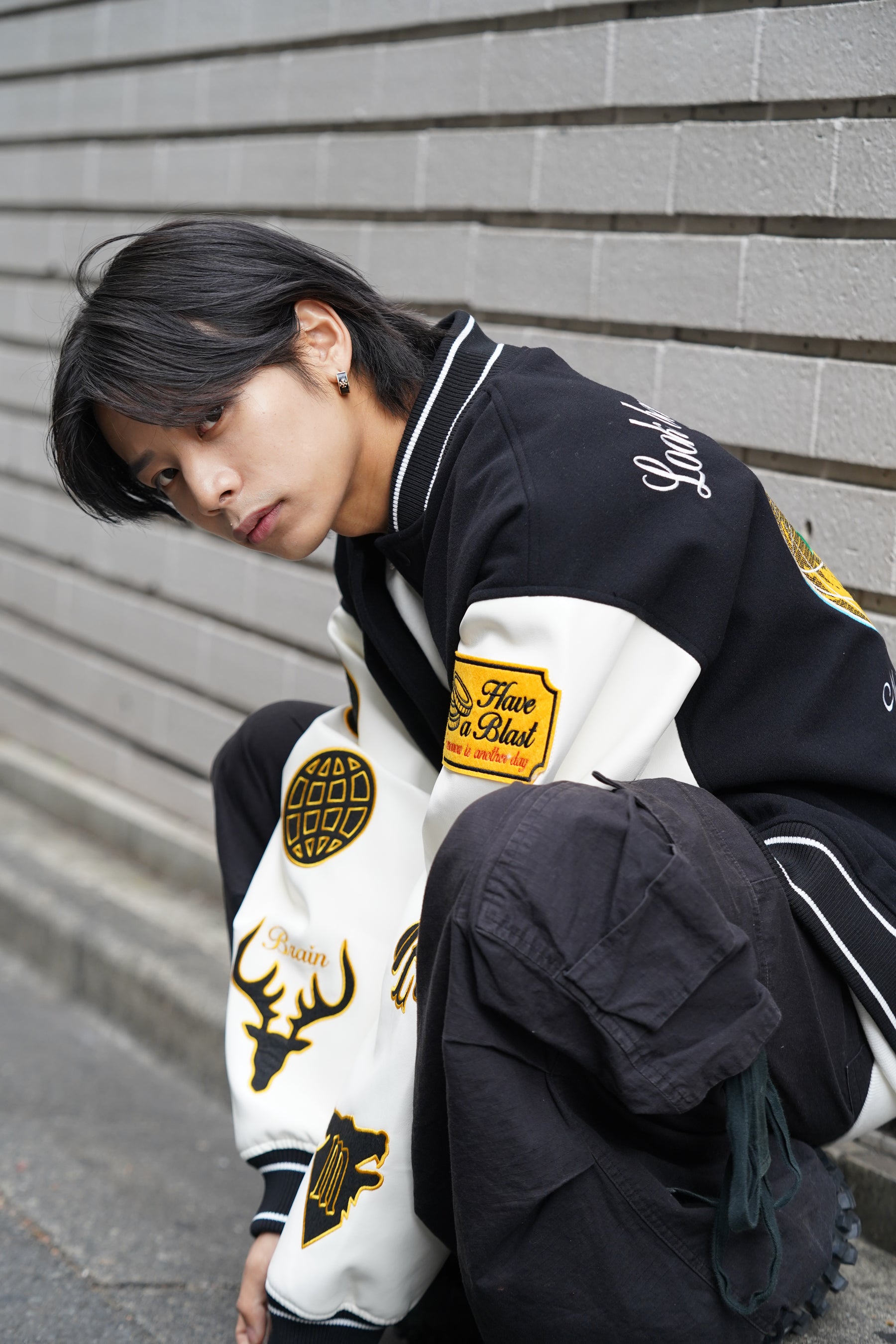 袖PUスタジアムブルゾン