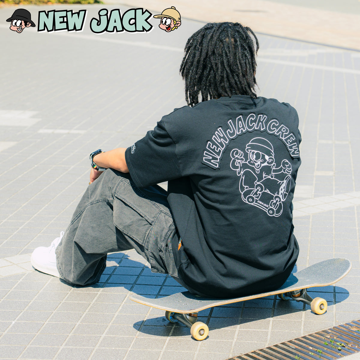 NEW JACK BOB SKATEBOARD アウトライン刺繍半袖Tシャツ(NJ252-2216)