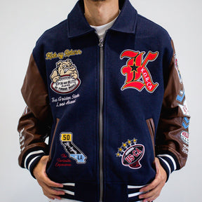 襟付きZIPブルドック袖PUスタジアムブルゾン（254-2017）