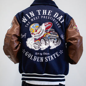 襟付きZIPブルドック袖PUスタジアムブルゾン（254-2017）