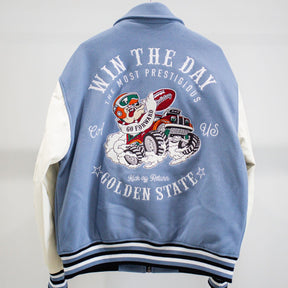 襟付きZIPブルドック袖PUスタジアムブルゾン（254-2017）