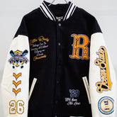 リブ襟ドット釦ベースボール袖PUスタジアムブルゾン（254-2027）