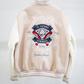 リブ襟ドット釦ベースボール袖PUスタジアムブルゾン（254-2027）