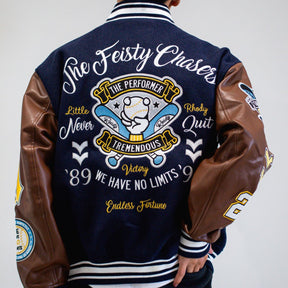 リブ襟ドット釦ベースボール袖PUスタジアムブルゾン（254-2027）