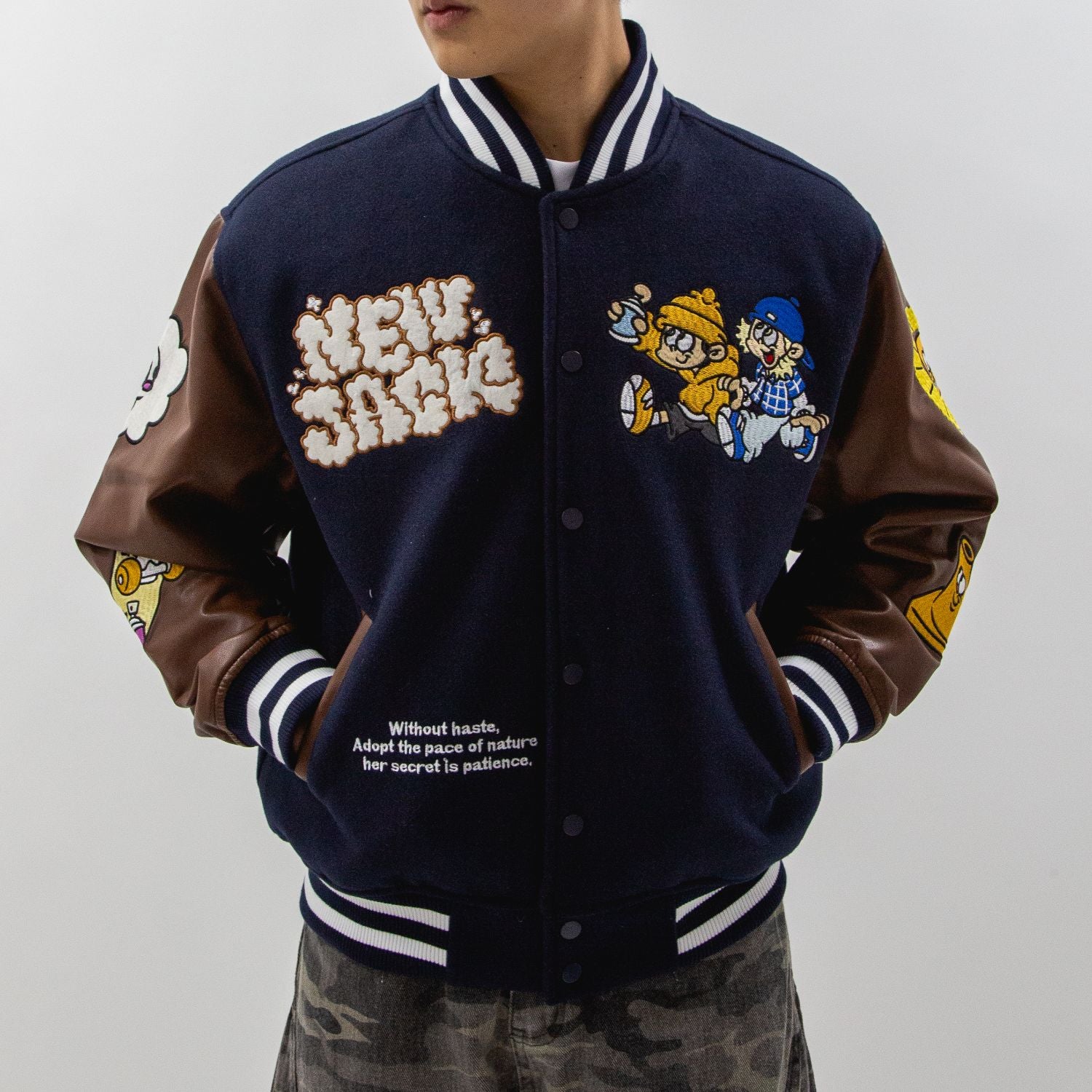 NEW JACK リブ襟ドット釦袖PUスタジアムブルゾン（NJ254-2207）