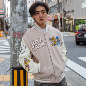 NEW JACK リブ襟ドット釦袖PUスタジアムブルゾン（NJ254-2207）