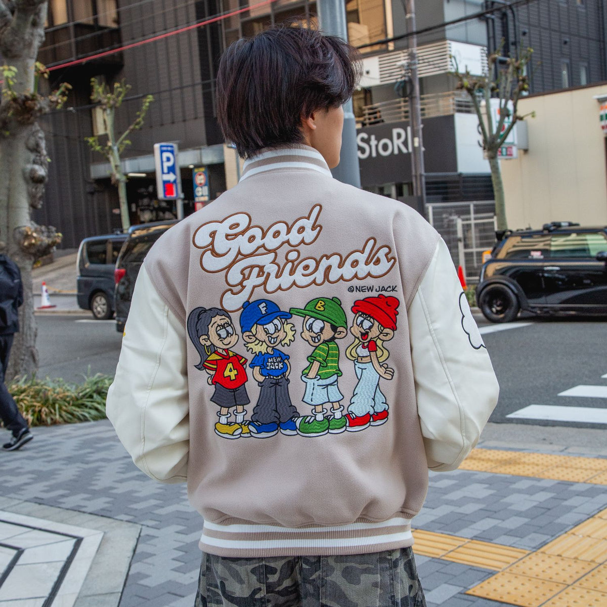 NEW JACK リブ襟ドット釦袖PUスタジアムブルゾン（NJ254-2207）