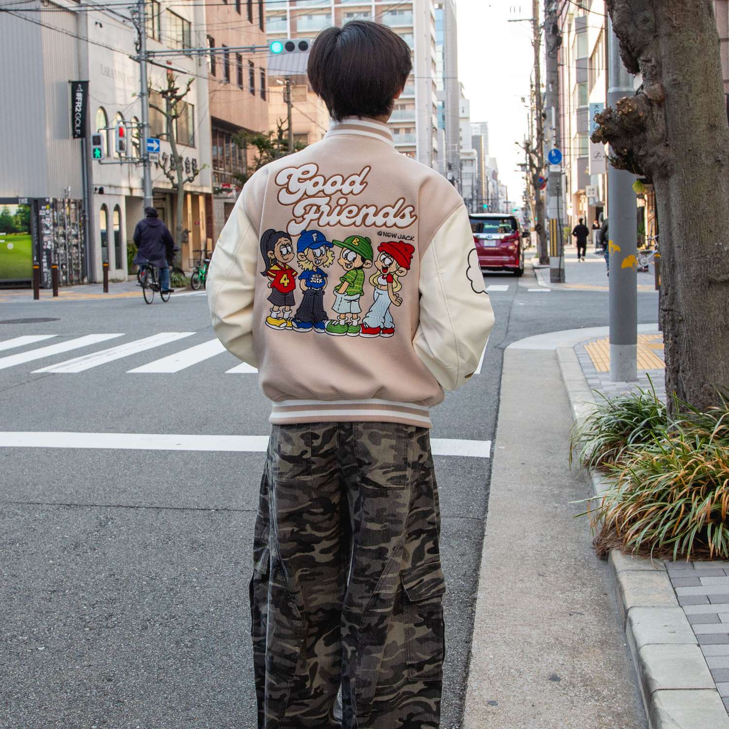 NEW JACK リブ襟ドット釦袖PUスタジアムブルゾン（NJ254-2207）