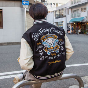 リブ襟ドット釦ベースボール袖PUスタジアムブルゾン（254-2027）