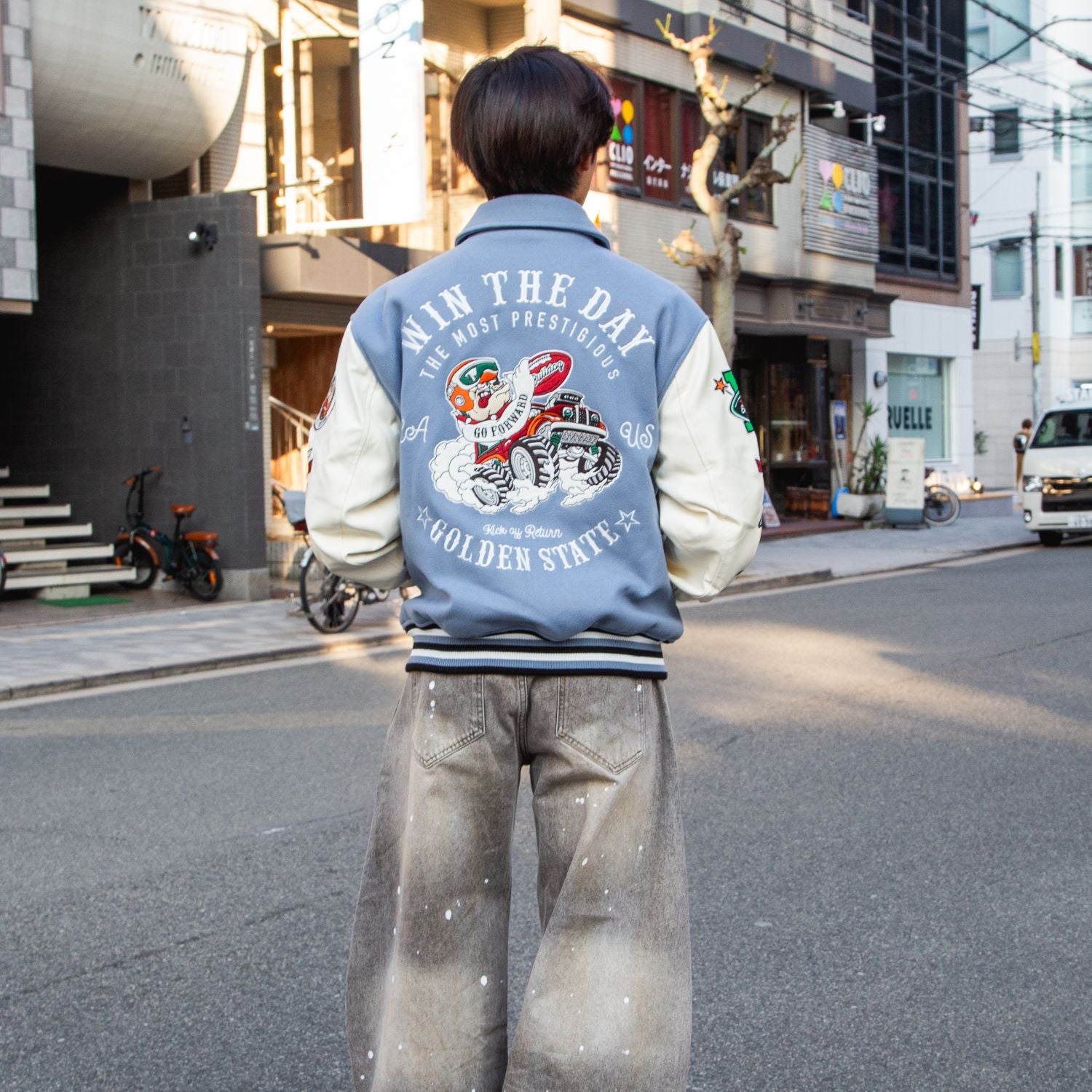 襟付きZIPブルドック袖PUスタジアムブルゾン（254-2017）