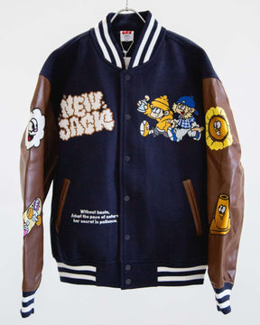 NEW JACK リブ襟ドット釦袖PUスタジアムブルゾン（NJ254-2207）