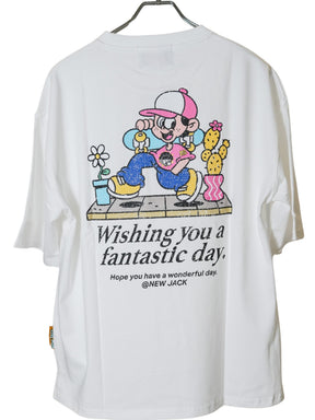NEW JACK 缶バッジ付き掠れプリント 半袖Tシャツ(NJ262-2776)