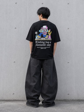 NEW JACK 缶バッジ付き掠れプリント 半袖Tシャツ(NJ262-2776)