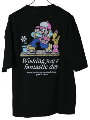 NEW JACK 缶バッジ付き掠れプリント 半袖Tシャツ(NJ262-2776)