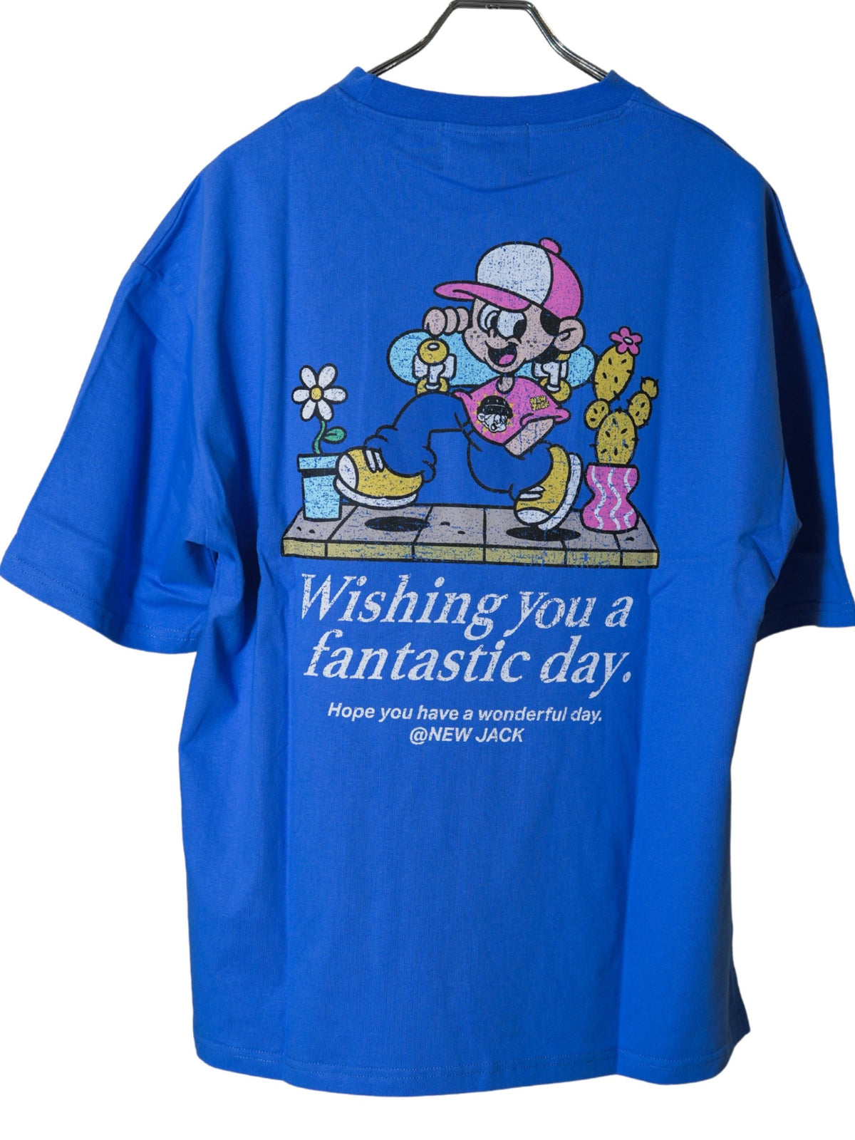 NEW JACK 缶バッジ付き掠れプリント 半袖Tシャツ(NJ262-2776)