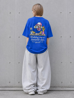 NEW JACK 缶バッジ付き掠れプリント 半袖Tシャツ(NJ262-2776)